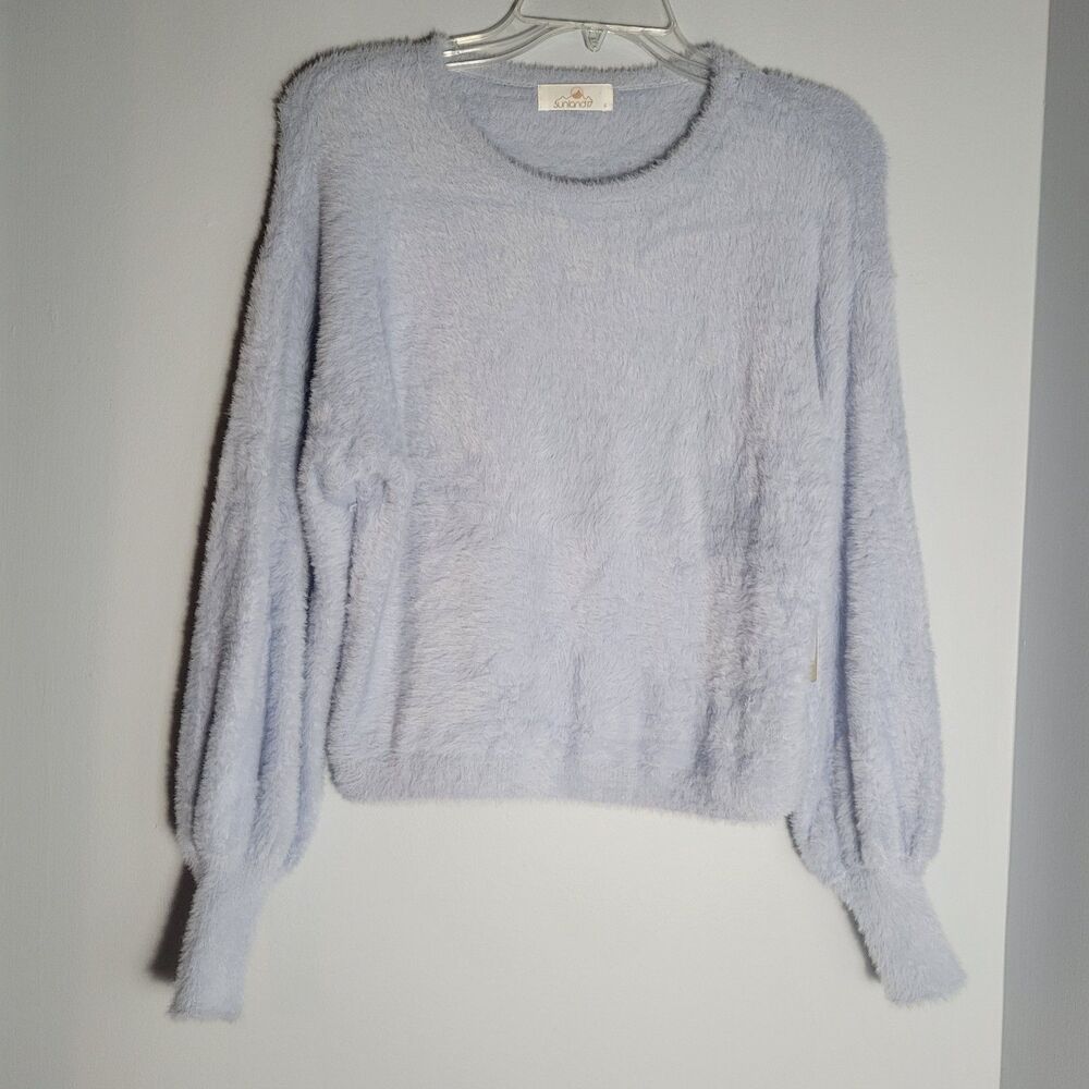 Sunland 17 Light Blue Roundneck Soft Texture Cropped Sweater Long Sleeves Size S